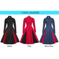 Belle Poque Estilo Retro Vintage Victoriano De Manga Larga Collar Contraste Color Negro Swing Vestido BP000366-1